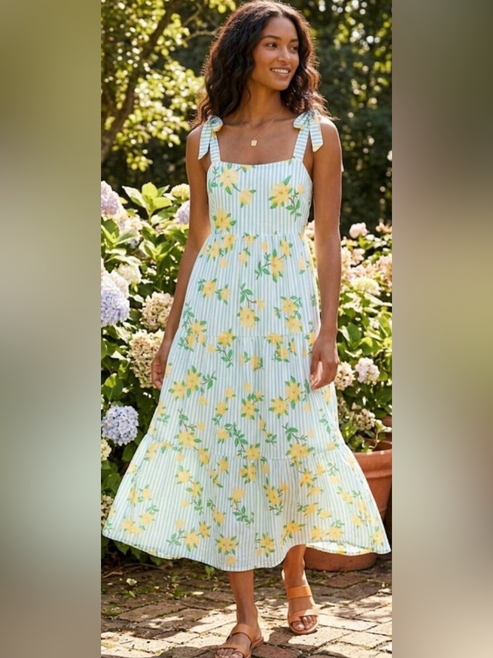 Draper James RSVP Collection✨ Floral/ Striped Tie-Shoulder Maxi Dress